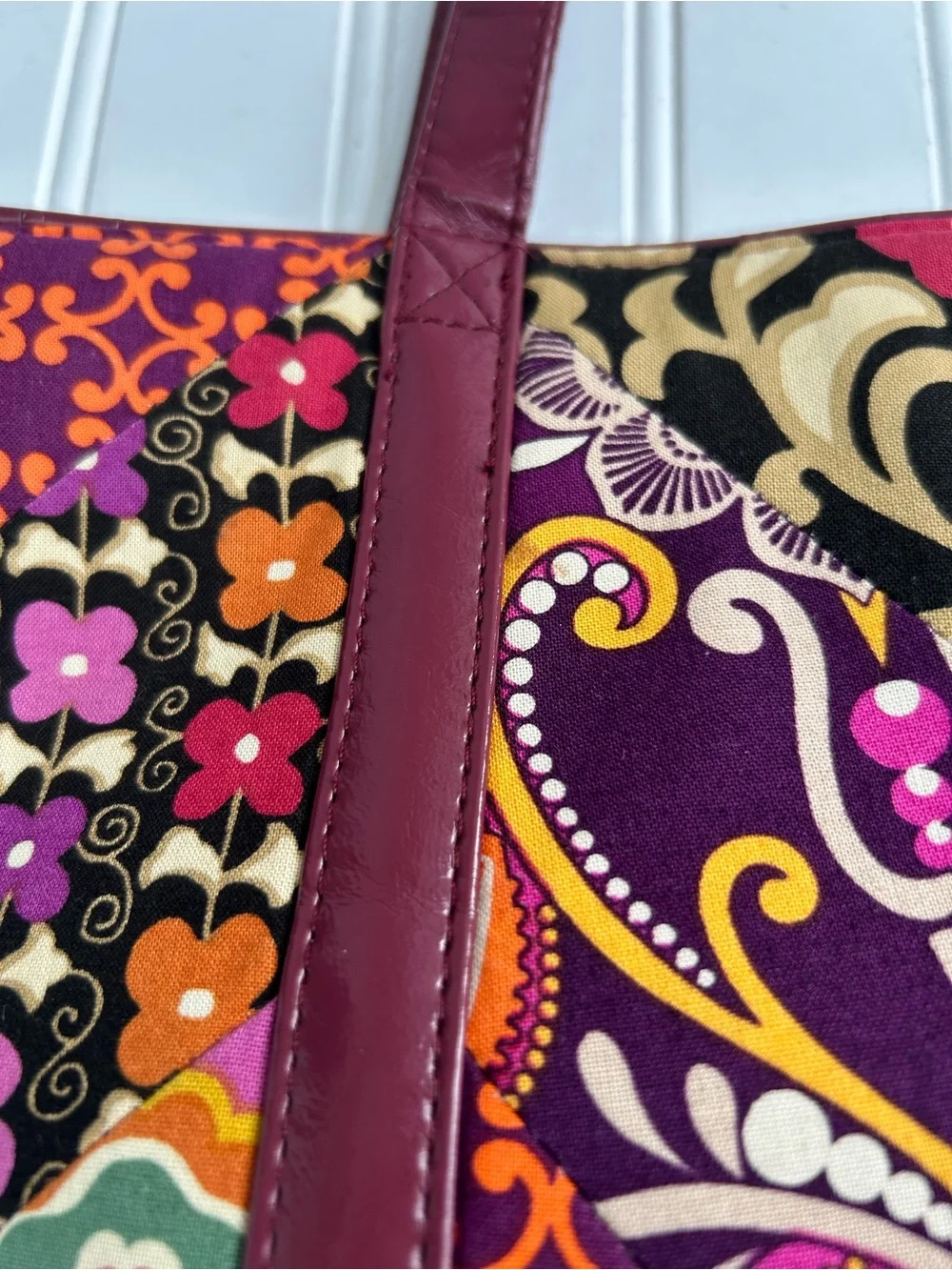 Vera Bradley Bag Suzani Floral Patchwork Purse Tote Bag Plum